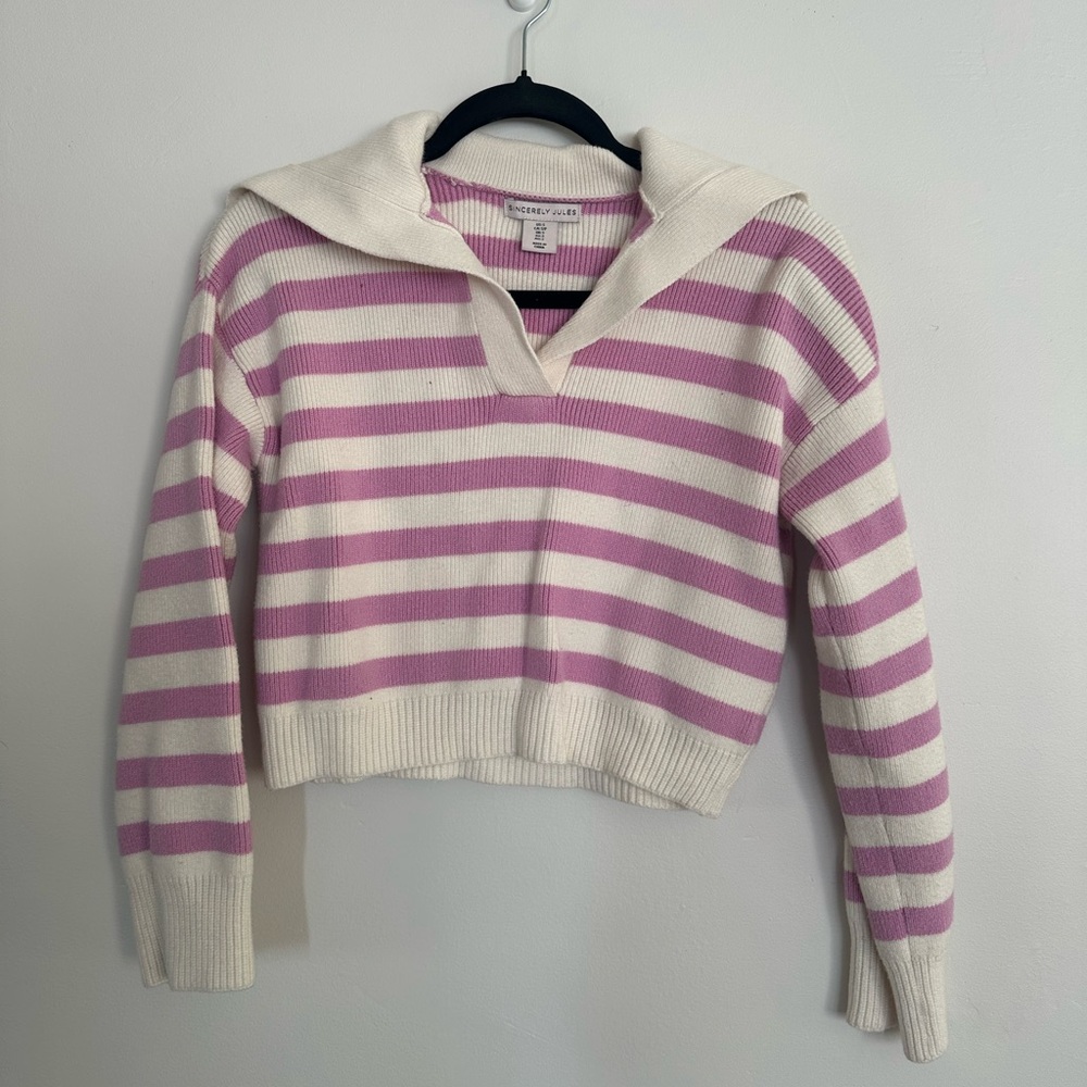 Sincerely Jules Pink & Cream Striped Cropped Sweater Size